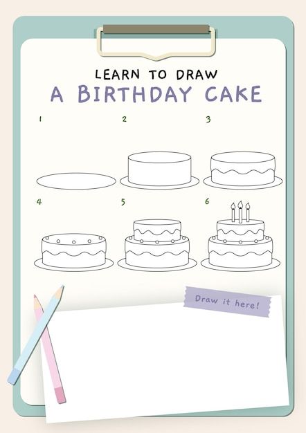 How To Draw A Birthday Cake Step By Step, How To Draw A Birthday Cake, Birthday Cake Drawing Simple, Draw A Birthday Cake, Birthday Cake Cartoon, Birthday Cake Drawing, Small Easy Drawings, Vector Painting, Template Drawing