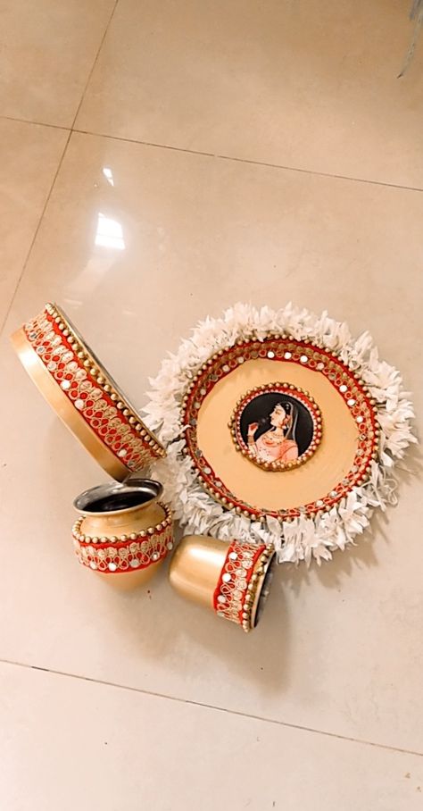 Karwa Chauth Plate Decoration, Karwachauth Thali Set, Karvachauth Thali Decoration, Karwa Chauth Decoration Ideas, Karwachauth Thali Decoration Ideas, Karva Chauth Thali, Karva Choth, Karwachauth Thali, Rakhi Thali