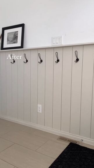 Diy Shiplap Entry Wall With Hooks, Shiplap Coat Rack Wall, Horizontal Shiplap Half Wall, Shiplap Entry Wall With Hooks, Shiplap With Hooks, Vertical Shiplap Entryway, Shiplap Entryway Wall, Entryway Wall With Hooks, Vertical Shiplap Half Wall