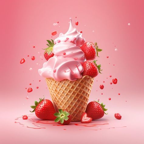 Exam Inspiration, Ice Cream Icon, Trailer Inspiration, 3d Ice Cream, Ice Cream Strawberry, Ice Cream Cartoon, Cream Poster, Ice Cream Wallpaper, Ice Cream Pink