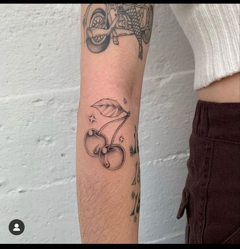 Cherry Arm Tattoo, Matching Fruit Tattoos, Shading Practice, Cherry Tattoo, Betty Boop Tattoos, Promise Tattoo, Unique Wrist Tattoos, Wrist Tattoo Designs, Fruit Tattoo