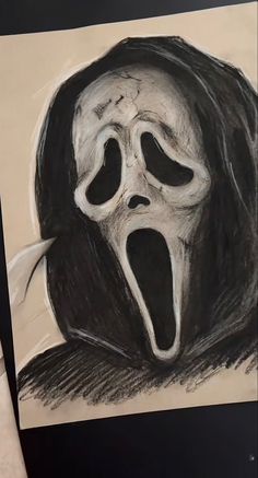 Two Masks Drawing, Scary Ghost Drawing Art, Scream 6 Drawing, Halloween Drawings Ghost Face, Horror Art Easy, Ghostface Sketch Drawing, Drawing Ideas Ghost Face, Basic Ghost Drawing, Scream Art Ghostface Drawing