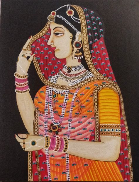 Aesthetic Indian Painting, Traditional Rajasthani Look, Rajasthani Traditional Paintings, Rajasthani Painting Easy, Rajasthani Folk Art Painting, Bani Thani Painting, Rajasthani Restaurant, Devi Painting, Rajasthani Miniature Paintings