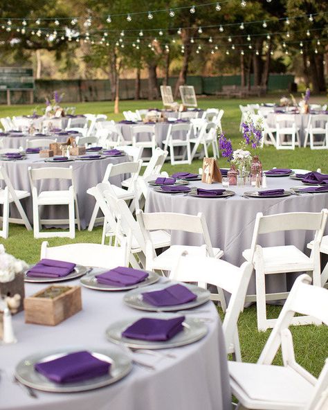 Wedding Table Settings Purple, Egypt Wedding, Wedding Table Decorations Purple, Purple Wedding Tables, Purple Wedding Decorations, Weddings Idea, Purple Table, Gray Wedding, Wine Decor