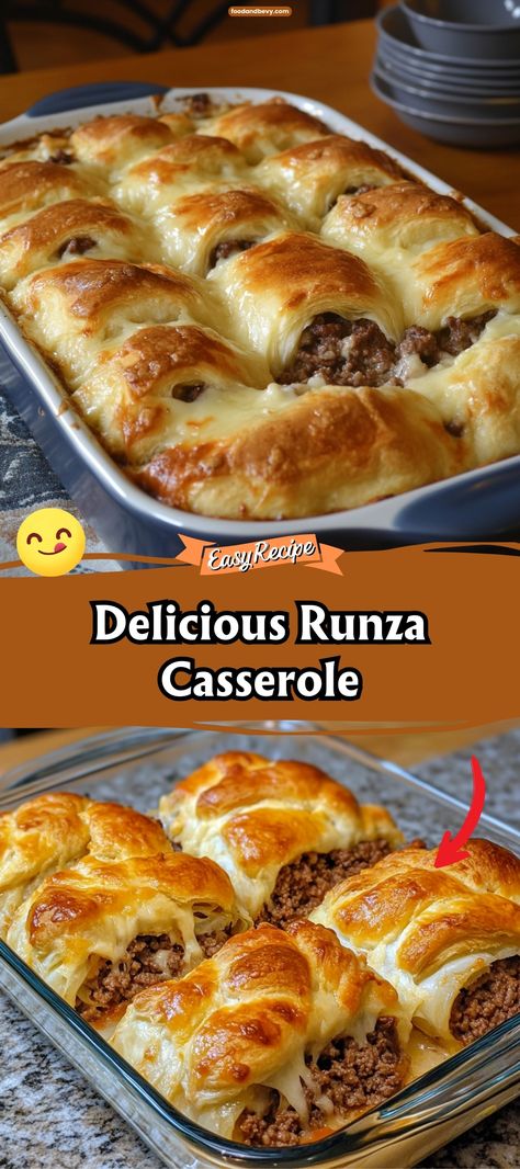 Runza Casserole Large Family Casseroles, Runza Casserole Recipe, Rabbit Casserole Recipe, 80s Dinner Recipes, Puff Pastry Casserole, German Main Dish Recipes, Grandmas Casseroles, Fall Casseroles Comfort Foods, Runza Casserole Crescent Rolls