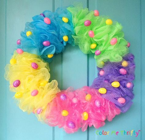 Quick & Easy DIY Easter Wreath | Hometalk Diy Easter Wreath, Shower Puff, Easy Wreaths, Easter Wreath Diy, Wreath Project, Easter Egg Wreath, Easter Bunny Wreath, Easter Projects, Wreath Diy