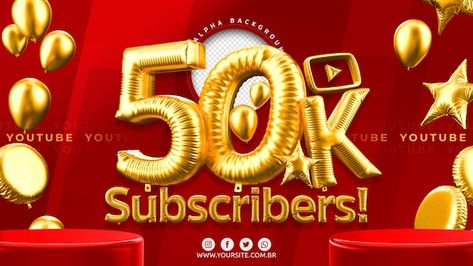 50k youtube subscribers | Premium Psd #Freepik #psd #3d-rendering #3d #render #youtube-3d 16:9 Backgrounds, Logo Youtube, Girly Swag, Youtube Banner Backgrounds, Cover Pics For Facebook, Youtube Banner Design, Banner Design Inspiration, Youtube Design, Black And White Art Drawing