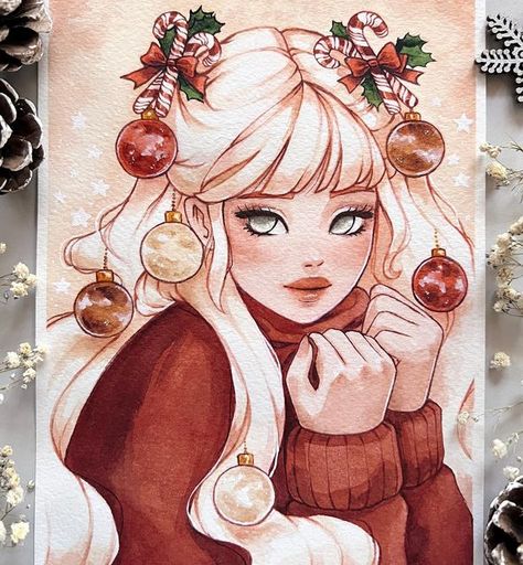 Christmas Girl Drawing, Merry Christmas Painting, Merry Christmas Drawing, Color Pencil Illustration, Christmas Artwork, Cute Disney Pictures, Beautiful Art Paintings, Art Sketches Pencil, Merry Christmas Everyone