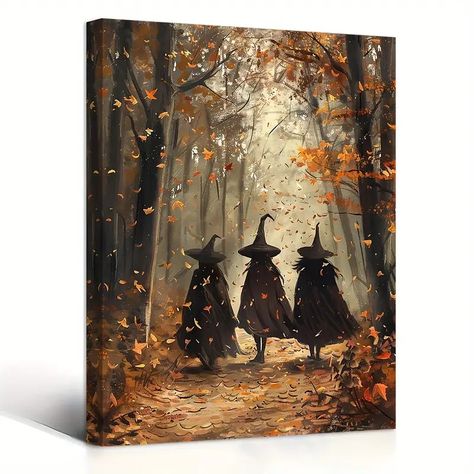 Vintage Witchy Trio Canvas Art Wooden Framed Wall Decor - Temu Witchy Canvas Painting, Witchy Room Aesthetic, Witch Poster, Halloween Canvas Art, Imprimibles Halloween, Witchy Room, Three Witches, Halloween Room Decor, Halloween Wall Decor