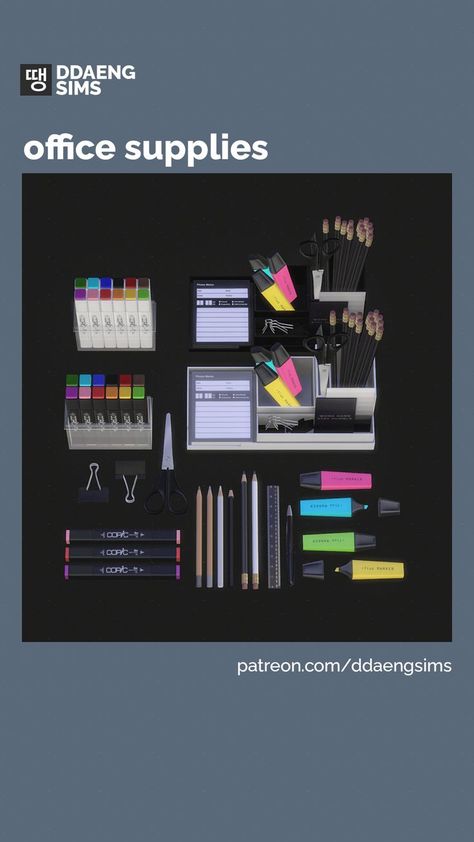 Sims 4 Office, Sims 4 Clutter, Sims 4 Collections, Ts4 Cc, Pen And Paper, Sims Cc, Stationery Set, Paper Clip, Sims 4