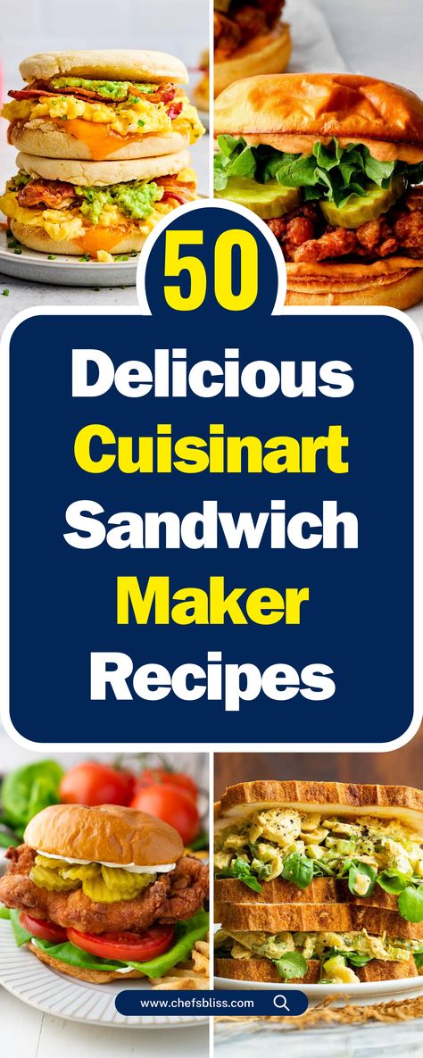 50+ Delicious Cuisinart Sandwich Maker Recipes To Try Today! Cuisinart Sandwich Maker Recipes, Sandwich Maker Recipes Ideas, Sandwich Maker Recipes, Tuna Melt Sandwich, Caprese Sandwich, Buffalo Chicken Sandwiches, Breakfast Sandwich Recipes, Classic Grilled Cheese, Cheese Steak Sandwich