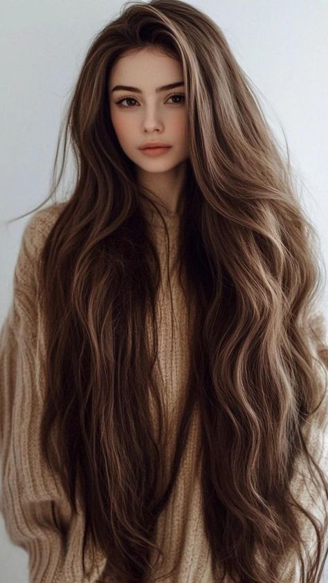 Pretty Long Haircuts, Long Dark Hair Aesthetic, Extra Long Layered Hair, Very Long Wavy Hair, Burnet Hair, Thick Long Hairstyles, Long Hair Photoshoot Ideas, Long Wavy Hair Natural, Long Full Hair