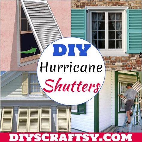 18 DIY Hurricane Shutters For Storm Prevention Diy Storm Shutters Exterior, Diy Bahama Shutters Exterior Wood, Storm Shutters Diy, How To Make Wooden Shutters, Beach Shutters, Diy Storm Shutters, Diy Bahama Shutters, Bahama Shutters Diy, Window Rain Protection Ideas