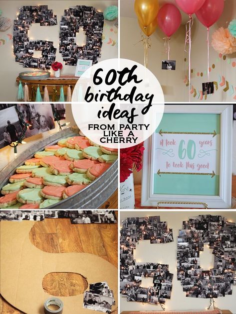 60th birthday party ideas and printables #partylikeacherry #60thbirthday 60th Birthday Celebration Ideas, Diy 60th Birthday Decorations, 60th Birthday Ideas For Mom Party, 60th Birthday Ideas For Women, Diy 60th Birthday, 60th Birthday Party Themes, 60th Birthday Party Ideas, 60th Birthday Theme, 60th Birthday Ideas For Dad