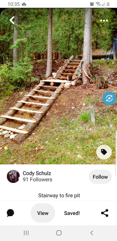 Steps On Steep Slope, Log Steps Outdoor, Railroad Tie Steps On Slope Diy, River Bank Steps, Log Stairs Outdoor, Steps Down Hill To Lake, Log Stairs, Stone Garden Stairs On A Slope, Log Walls