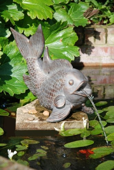 Water Garden Ideas, Metal Garden Ornaments, Fish Garden, Taman Air, Garden Water Feature, Diy Garden Fountains, Pond Water Features, Backyard Water Feature, Garden Water