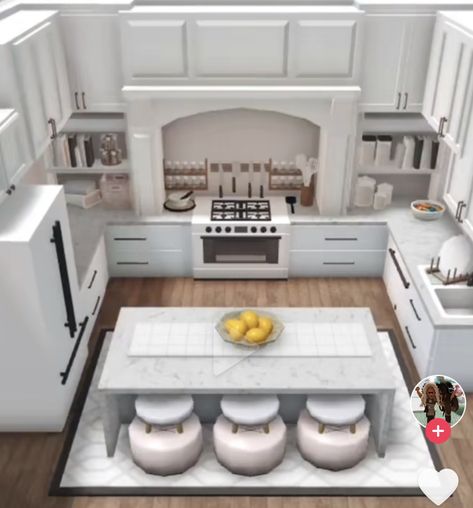 Blockburg House Kitchen, Big Kitchen Bloxburg Ideas, Bloxburg Kitchen Ideas No Gamepasses, Cute Bloxburg Kitchen Ideas, Kitchen Decor Bloxburg, Club Roblox Kitchen Ideas, Bloxburg House Kitchen Ideas, Bloxburg Farmhouse Kitchen, Cocina Bloxburg