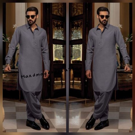 HANDMADEKURTASHOP  Description Man kurta for Man Give yourself a best ethnic look by wearing this Top and bottom Set. Made of rich cotton silk blend fabric this regular-fit set comprises a full-sleeved Indian kurta pajama This outfit with mojris will look apart on special occasions. material 100%Cotton Color : Grey color  Kurta Length : 40 Inches Salwar kameez, Shirt Chest is measurement for shirt (not body) As per standard, for best loose fitting 6 inches gap should be there between actual chest size and shirt chest size Size chart is below Men's Sizes Actual Body Chest - Ready Shirt Chest i Add 6" Inches Lose Fitting Fabric Armhole To Armhole. XS - 30" Inches 36" Inches S - 34" Inches 40" Inches M - 36" Inche 42" Inches L - 40" Inches 46" Inches XL - 44" Inches 50" Inches 2XL - 48" Inche Grey Pathani For Men, Pathani Salwar, Pathani For Men, Pajama Men, Grey Kurta, Pakistani Kurta, Kurta Pajama Men, Indian Kurta, Ethnic Looks