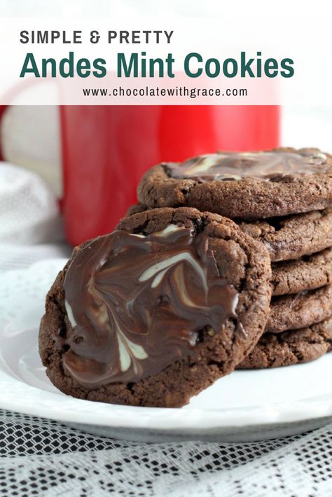 Andes mint cookies are perfect to show you love to someone at Christmas or the holidays. Andes mints are mixed with an easy chocolate cookie recipe and spread with more melted Andes mints. Can't go wrong with these chocolate mint cookies for you christmas cookie exchange or holiday cookie trays. #mint #cookies #christmascookies #andesmints #mintcookies #holidays Andies Mint Cookies, Christmas Cookies Recipes Easy, Chocolate Cookie Recipes Easy, Cookies Recipes Easy, Andes Mint Cookies, Andes Mint Chocolate, Andes Mints, Christmas Cookies Recipes, Chocolate Mint Cookies