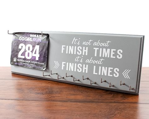 Race Bib Holder  It's Not About Finish by StrutYourStuffSignCo Race Bib Display Diy, Display Medals, Race Bib Display, Race Medal Holder, Bib Display, Race Bib Holder, Race Medal Displays, Running Bibs, Sports Display