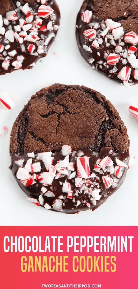 Pretty Christmas Cookies, Ganache Cookies, Peppermint Ganache, Cookies Dipped In Chocolate, Chocolate Chip Shortbread Cookies, Chocolate Dipped Cookies, Cute Christmas Cookies, Easy Christmas Cookie Recipes, Toffee Cookies