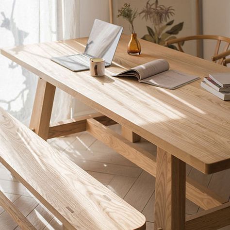 Brutalist Furniture, Wood Dinner Table, Rectangle Kitchen Table, Freestanding Kitchen Island, Iron Bar Stools, Natural Wood Table, Oak Table Top, Natural Table, Solid Wood Kitchens