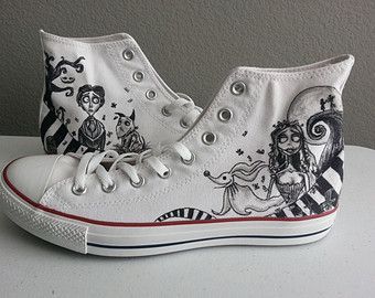 Tim Burton Chucks | Burton shoes, Cute shoes, Shoe artwork Shoes Artwork, Custom Converse Shoes, Shoe Artwork, Converse Design, Cute Converse, Hand Painted Shoes, Corpse Bride, Hype Shoes, Cute Nikes