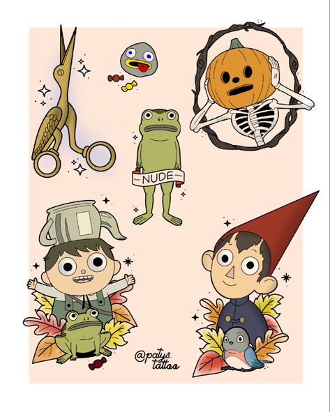 Over The Garden Wall Flash Tattoo, Over The Garden Wall Turtle, Old Gregg Tattoo, Otgw Beatrice, Over The Garden Wall Frog, Otgw Tattoo, Over The Garden Wall Pumpkin, Doodle Bops, Over The Garden Wall Tattoo