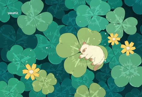 Plants Drawing Aesthetic | Kitten Forest | Strawberry Plants | Ferns Herbs Forest Illustration | Four Leaf Clover Art Illustration | Aesthetic Plant Drawing Cute Strawberry Drawing Kawaii, Clover Leaf Art, Four Leaf Clover Art, Four Leaf Clover Drawing, Aesthetic Kitten, Plants Drawing, Aesthetic Plant, Drawing Aesthetic, Scene Drawing