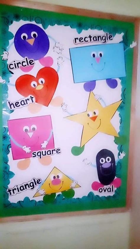 Class Nursery Decoration Ideas, Nursery Class Wall Decoration Ideas, Shapes Wall Decor Classroom, Cca Activities In School, Nursery Class Board Decoration Ideas, Shapes Decorations Classroom, Shapes Chart For Kindergarten, Lkg Class Decoration Ideas, Pre Primary Classroom Decoration