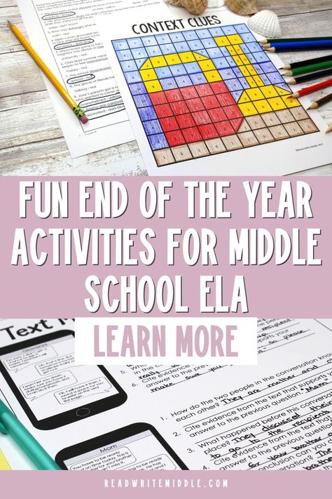 Summer Reading Activities, 7th Grade Reading, End Of The Year Activities, Ela Worksheets, Making Inferences, Middle School Reading, Language Arts Lessons, Reading Comprehension Activities, Context Clues