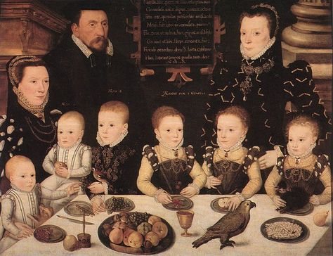 1567 - Portrait of William Brooke, Lord Cobham and family. English School. Collection: Longleat House. Elizabethan Clothing, Elizabethan Era, Tudor Era, Portrait Vintage, Tudor History, English History, The Tudor, Korn, 16th Century