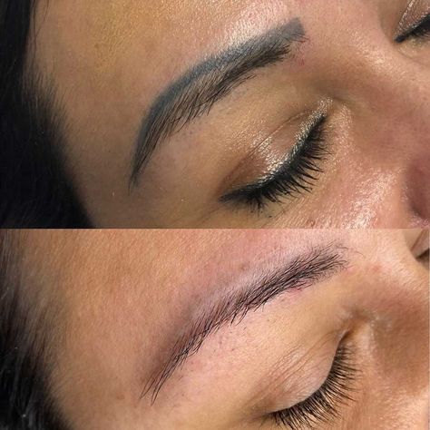 PMU and Microblading Removal Before and After Gallery Permanent Makeup Removal, Eyebrow Tattoo Removal, Easy Diy Wall Hanging, Bad Eyebrows, Permanent Makeup Eyeliner, Corrective Makeup, Eyelashes And Eyebrows, Geometric Sleeve Tattoo, Laser Removal