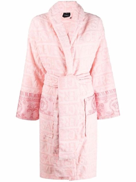 Versace Dressing Gown, Good Blush, Pink Dressing Gown, Sweater Lounge Set, Chav Outfits, Versace Gown, Versace Pink, Versace Logo, Satin Pyjama Set