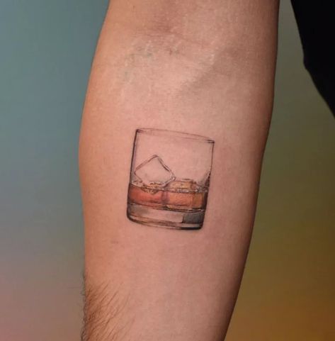 20 Micro Realism Tattoos That Belong In A Museum • Body Artifact Whiskey Glass Tattoo Design, Rocks Glass Tattoo, Whisky Glass Tattoo, Whiskey Tattoo Ideas, Whisky Tattoo, Whiskey Glass Tattoo, Whiskey Tattoo, Micro Realism Tattoo, Micro Realism