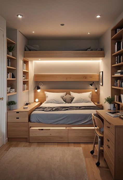 15 Clever Tiny Bedroom Ideas You Must See 30 Small Bedroom Inspirations Cozy, Tiny Bedroom Hacks, Tiny Bedroom Ideas, Bedroom Wall Decoration, My Home Office, Daybed With Storage, Tiny Bedroom, Spare Bedroom, Bedroom Loft