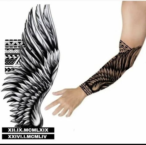 Forearm Wing Tattoo, Wing Tattoo Arm, Forearm Cover Up Tattoos, Alas Tattoo, Wing Tattoo Men, Full Hand Tattoo, Inner Arm Tattoos, Forearm Band Tattoos, Band Tattoo Designs