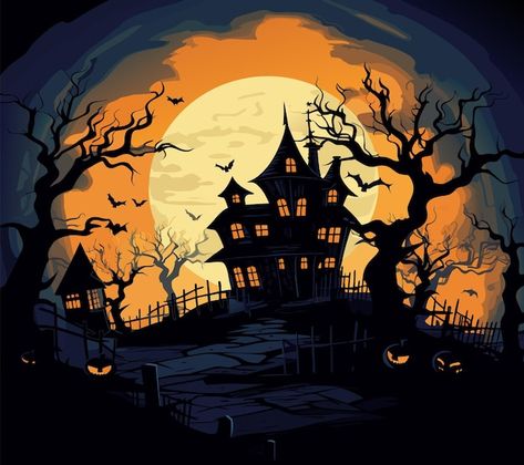 Vector vector halloween castle scary tre... | Premium Vector #Freepik #vector #haunted-house #halloween-castle #halloween-night #halloween-tree Trees Around House, Scary Trees, Halloween Scenes, Castle Halloween, Forest Cartoon, Halloween Castle, Haunted Tree, Castle Drawing, Inktober 2024