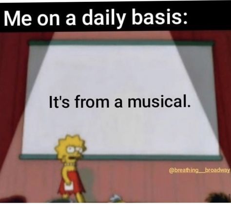 Musical Theatre Playlist Names, Broadway Musicals Memes, Theater Relatable, Theater Memes Funny, Theater Funny, Funny Music, Musical Aesthetic, Theater Types, Theater Kid Memes