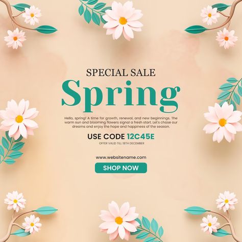 Free PSD | Free PSD spring concept special sale social media post template Spring Social Media, Spring Social, Free Psd Files, Social Media Post Template, Spring Design, Blooming Flowers, Post Templates, Free Psd, Vector Photo