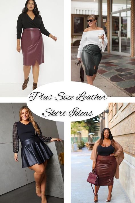 Curvy Leather Skirt Outfit, Leather Mini Skirt Outfit Plus Size, Brown Leather Skirt Outfit Plus Size, Plus Size Black Leather Skirt Outfit, Faux Leather Skirt Outfit Plus Size, Black Leather Skirt Outfit Plus Size, Leather Skirt And Sweater Outfit, Black Faux Leather Skirt Outfit, Black Leather Pencil Skirt Outfit