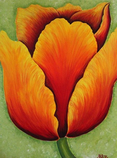 Tulip Painting, Flower Drawings, Art Nouveau Pattern, Tulips Art, Orange Tulips, Acrylic Painting Flowers, Acrylic Painting For Beginners, Acrylic Flowers, Acrylic Canvas