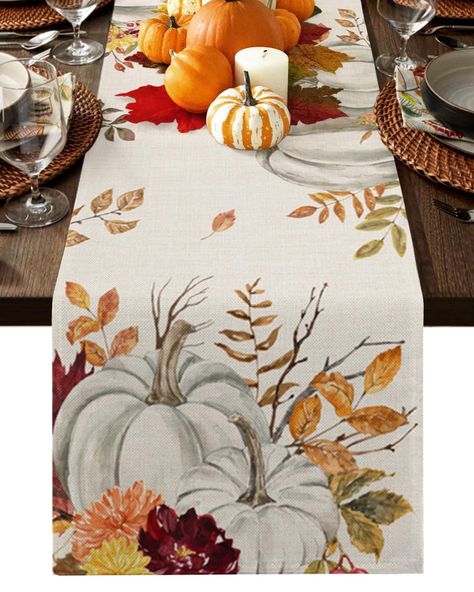 PRICES MAY VARY. Cotton Linen Dimensions: 18 x 72 inches. Artisans handcraft with the finest details. Fall table runners is available in different sizes and colors to suit your needs Natural Fabric: Our maple Leaves Harvest Pumpkin table runner made of high quality cotton linen, moderate thickness, soft skin-friendly, durable and reusable.The fabric has good elasticity and wear proof, and has the characteristics of being tall and straight, not easy to wrinkle, easy to wash and quick-drying Prote Thanksgiving Dining Table Decor, Thanksgiving Dining Table, Vintage Table Decorations, Thanksgiving Dining, Pumpkin Table Runner, Thanksgiving Table Runner, Farmhouse Table Runners, Table Runner Size, Dining Table Runners