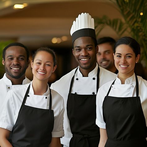 "Chefs posing together: A #diverse group of chefs in #white uniforms and #black aprons smile confidently in a restaurant. #chef #restaurant #cooking #uniform #professional #aiart #aiphoto #stockcake ⬇️ Download and 📝 Prompt 👉 https://stockcake.com/i/chefs-posing-together_1254405_788600" Cooking Uniform, Chef Images, Chef Restaurant, Music Flower, Office Interior Design Modern, Chef Wear, Female Chef, Chef Uniform, Chef Coat