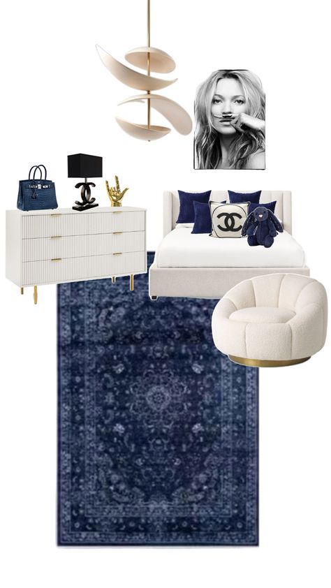 Navy blue room idea Light Blue And Navy Bedroom, Navy White And Gold Bedroom, Royal Blue Room Ideas Bedroom, Navy Blue Bedroom Aesthetic, Navy Room Ideas, Navy Room Decor, Navy Blue Room, Navy Blue Bedroom Walls, Blue Room Inspiration