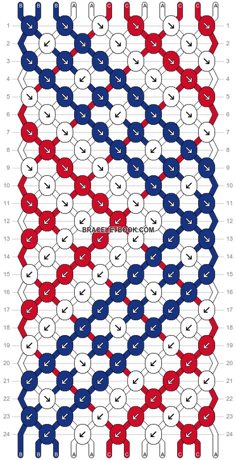 Normal pattern #124937 | BraceletBook Fourth Of July Bracelet Patterns, Patriotic Friendship Bracelet Patterns, Patriotic Bracelet, Cool Friendship Bracelets, String Bracelet Patterns, Bracelets Tutorial, Crafty Decor, Award Ideas, Bracelet Inspiration