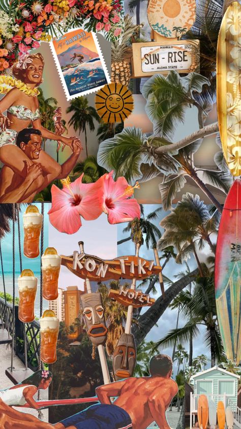 hawaii <3 #moodboard #vintage #hawaii #collage #summermoodboard #tropical #travel Tropical Retro Aesthetic, Hawaii Collage Aesthetic, Hawaii Astethic Wallpaper, Hawaiian Mood Board, Retro Hawaii Aesthetic, Hawaii Aesthetic Party, Hawaii Culture Aesthetic, Tropical Party Aesthetic, Hawaii Vintage Aesthetic