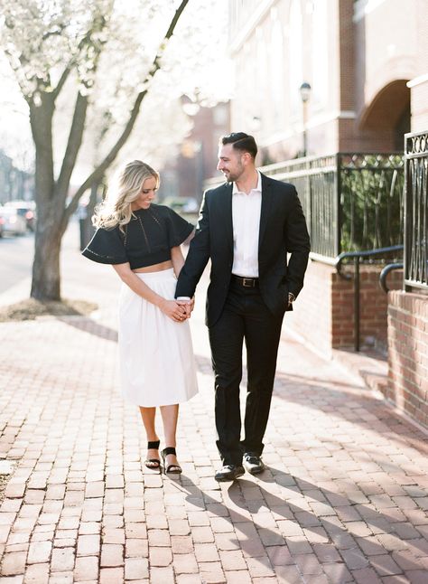 Engagement Photography Outfits, Engagement Photo Shoot Poses, Black And White Couples, Shoot Poses, Summer Engagement Photos, Old Town Alexandria, Engagement Pictures Poses, Couples Outfit, Engagement Photo Locations