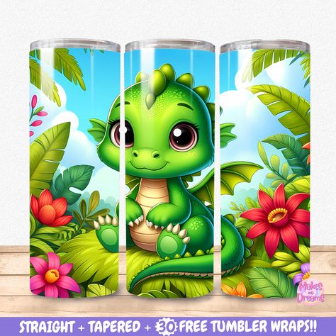 Dino Tumbler, Dinosaur Sublimation, Dinosaur Tumbler, Diy Sublimation, Tumbler Wrap Designs, Forest Plants, Baby Dino, Free Tumbler, Tropical Forest