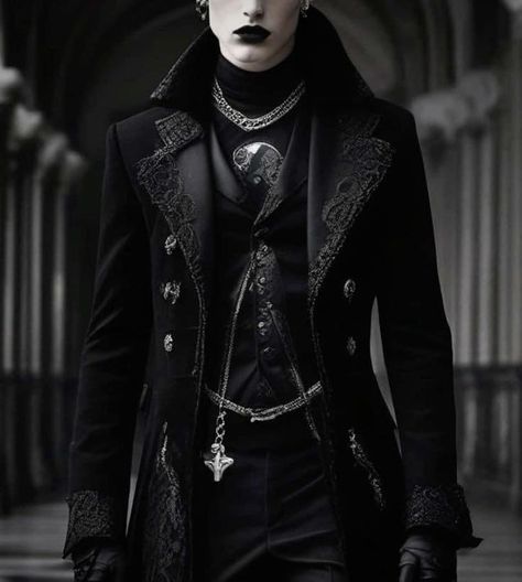 Black King Outfit Royal, Gothic Prince Aesthetic, Royal Goth Aesthetic, Goth Tailcoat, Goth Tuxedo, Howl Outfit, Royal Goth, Royalcore Wedding, King Outfits Royal